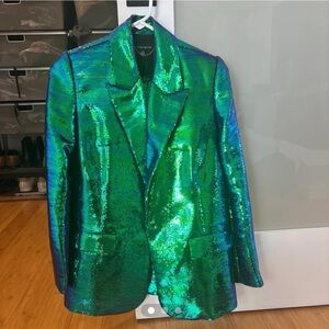 Nadine Merabi set : Green and Blue Sequin Blazer and sequins shorts